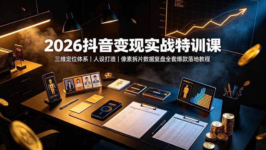 2026抖音变现实战特训课：三维定位体系｜人设打造｜像素拆片数据复盘全套爆款落地教程-佰因轻创网
