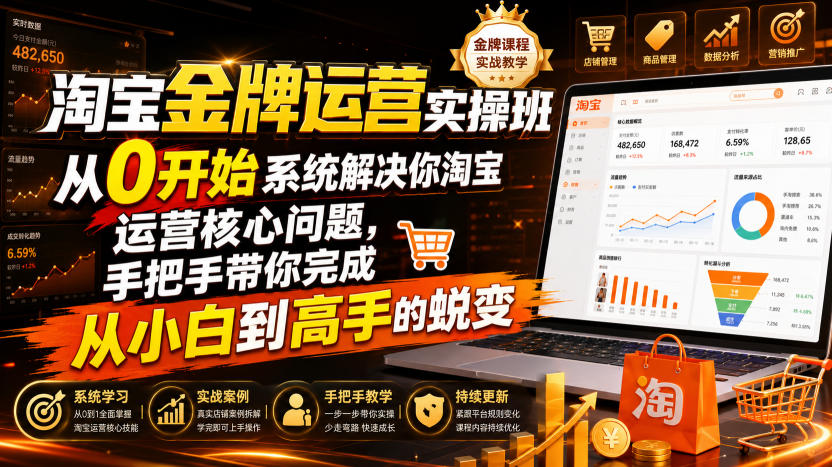 淘宝金牌运营实操班，从0开始系统解决你淘宝运营核心问题，手把手带你完成从小白到高手的蜕变(2026年7月)-佰因轻创网