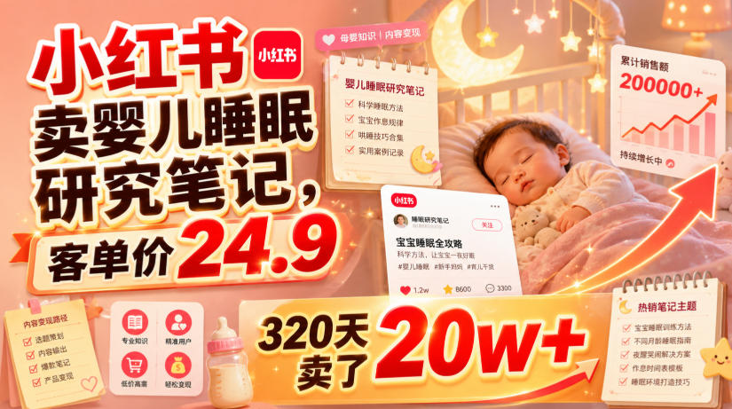 小红书卖婴儿睡眠研究笔记，客单价24.9，320天卖了20w+-佰因轻创网