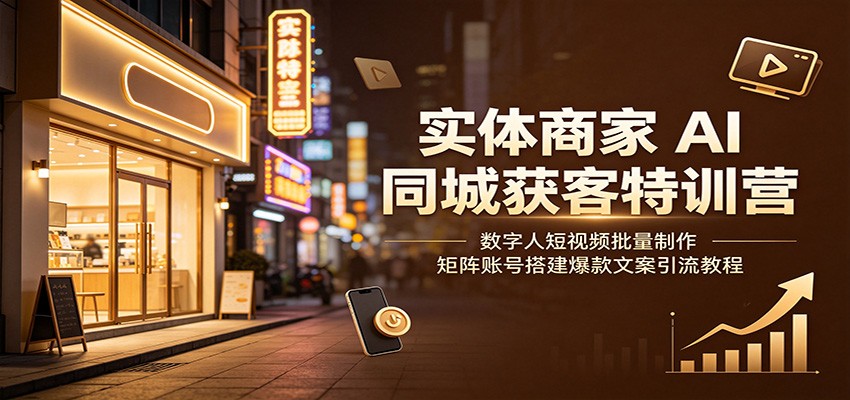 实体商家AI同城获客特训营：数字人短视频批量制作，矩阵账号搭建爆款文案引流教程-佰因轻创网