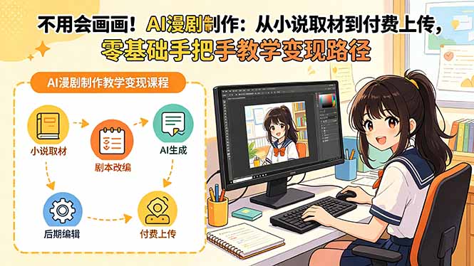 不用会画画！AI漫剧制作：从小说取材到付费上传，零基础手把手教学变现路径(更新-佰因轻创网