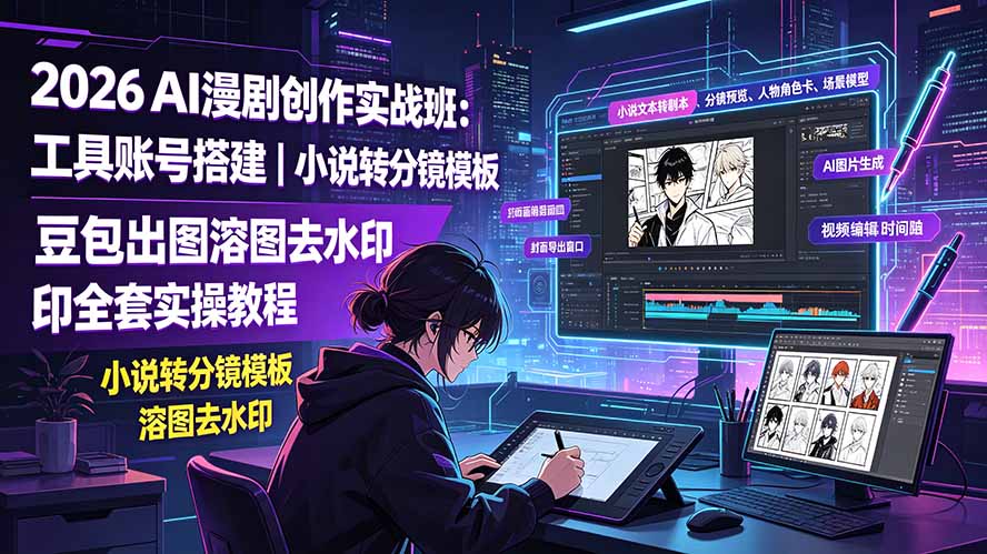 2026AI漫剧创作实战班：工具账号搭建｜小说转分镜模板｜豆包出图溶图去水印全套实操教程-佰因轻创网