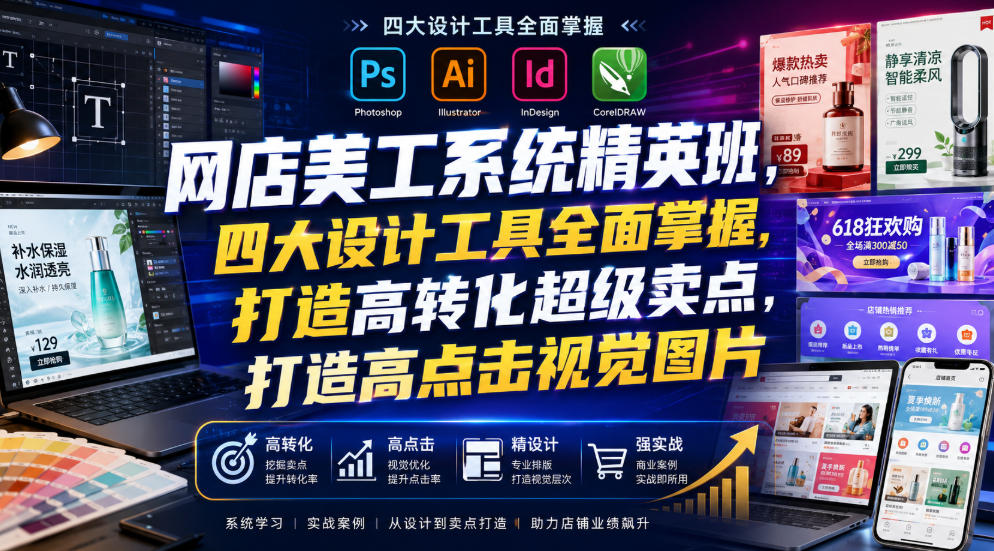 网店美工系统精英班，四大设计工具全面掌握，打造高转化超级卖点，打造高点击视觉图片(2026年7月)-佰因轻创网