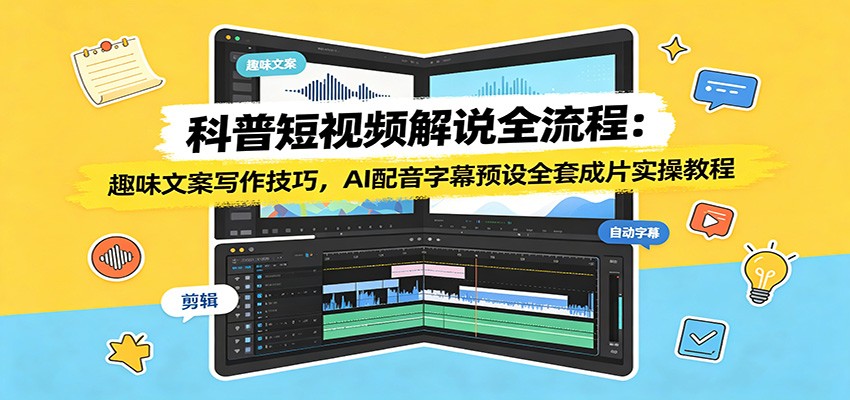 科普短视频解说全流程：趣味文案写作技巧，AI配音字幕预设全套成片实操教程-佰因轻创网
