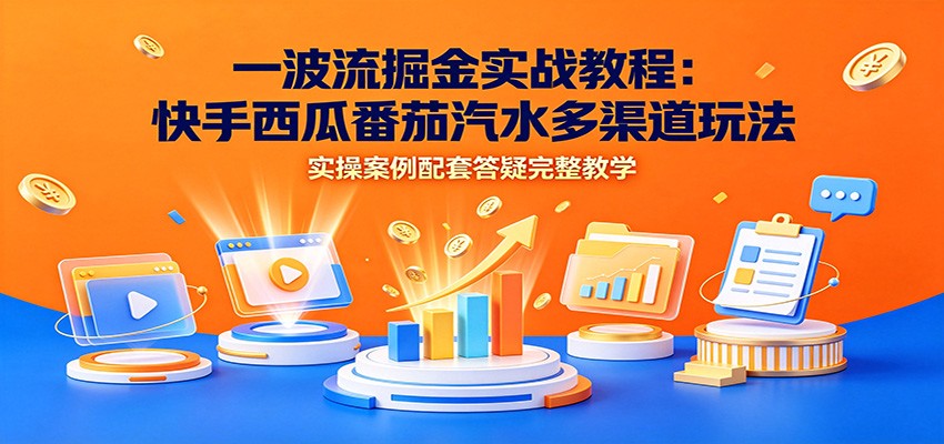 一波流掘金实战教程：快手西瓜番茄汽水多渠道玩法，实操案例配套答疑完整教学-佰因轻创网