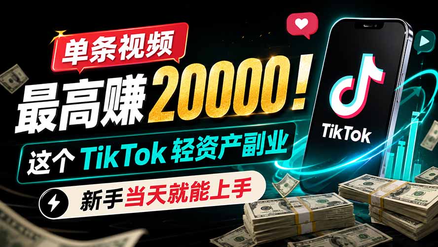 单条视频最高赚 20000！这个 TikTok 轻资产副业，新手当天就能上手-佰因轻创网