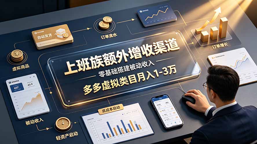 上班族额外增收渠道，零基础搭建被动收入，多多虚拟类目月入 1-3 万-佰因轻创网