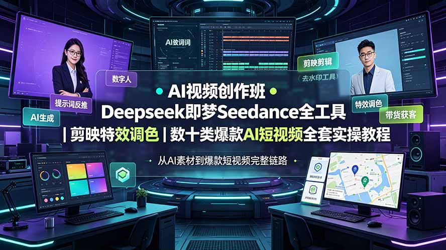 AI视频创作班◆Deepseek即梦Seedance全工具｜剪映特效调色｜数十类爆款AI短视频全套实操教程-佰因轻创网