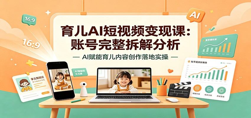 育儿AI短视频变现课：账号完整拆解分析，AI赋能育儿内容创作落地实操-佰因轻创网