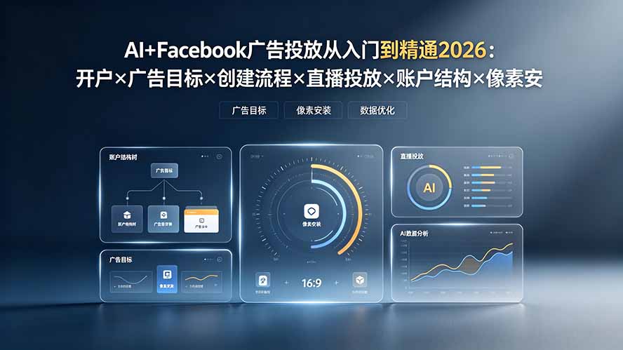 AI+Facebook广告投放从入门到精通2026：开户×广告目标×创建流程×直播投放×账户结构×像素安装×AI赋能-佰因轻创网