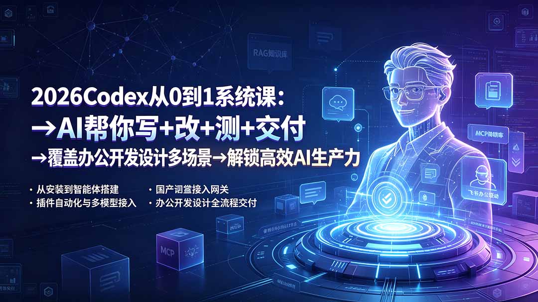 2026Codex从0到1系统课：→AI帮你写+改+测+交付→覆盖办公开发设计多场景→解锁高效AI生产力-佰因轻创网
