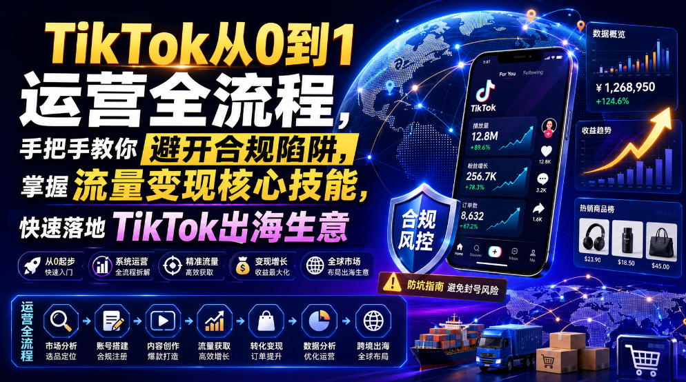 TikTok从0到1运营全流程，手把手教你避开合规陷阱，掌握流量变现核心技能，快速落地TikTok出海生意(更新7月)-佰因轻创网