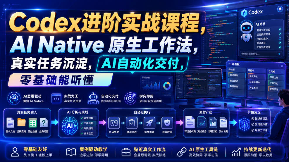 Codex进阶实战课｜AI Native原生工作法，22节真实任务落地，从配置到AI自动化交付全链路教程-佰因轻创网