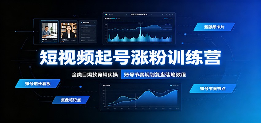 短视频起号涨粉训练营：全类目爆款剪辑实操，账号节奏规划复盘落地教程-佰因轻创网