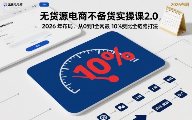 无货源电商不备货实操课2.0，2026年布局，从0到1全网最低10%费比全链路打法【更新26年7月22日】-佰因轻创网