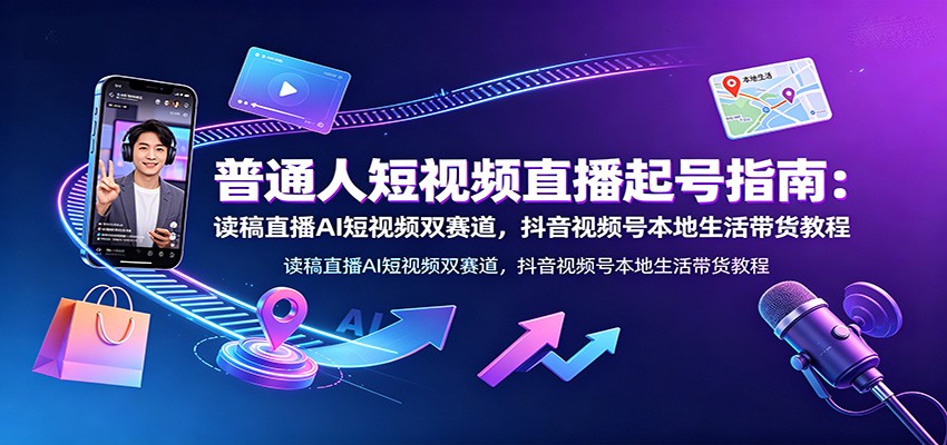 普通人短视频直播起号指南：读稿直播AI短视频双赛道，抖音视频号本地生活带货教程-佰因轻创网