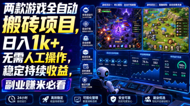 两款游戏全自动搬砖项目，无需人工操作，日入1k+，稳定持续收益，副业赚米必看【揭秘】-佰因轻创网
