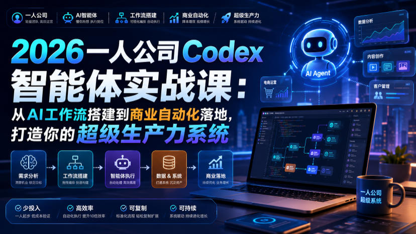 2026一人公司Codex智能体实战课：从AI工作流搭建到商业自动化落地，打造你的超级生产力系统-佰因轻创网