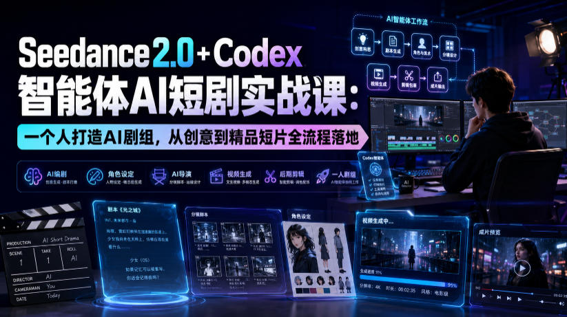 Seedance2.0+Codex智能体AI短剧实战课：一个人打造AI剧组，从创意到精品短片全流程-佰因轻创网