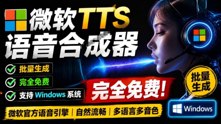 微软TTS免费语音配音生成器，完全免费，支持多语音、多音色选择，Windows系统专用TTS语音合成器-佰因轻创网