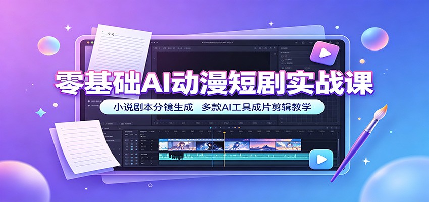 零基础AI动漫短剧实战课：小说剧本分镜生成，多款AI工具成片剪辑教学-佰因轻创网