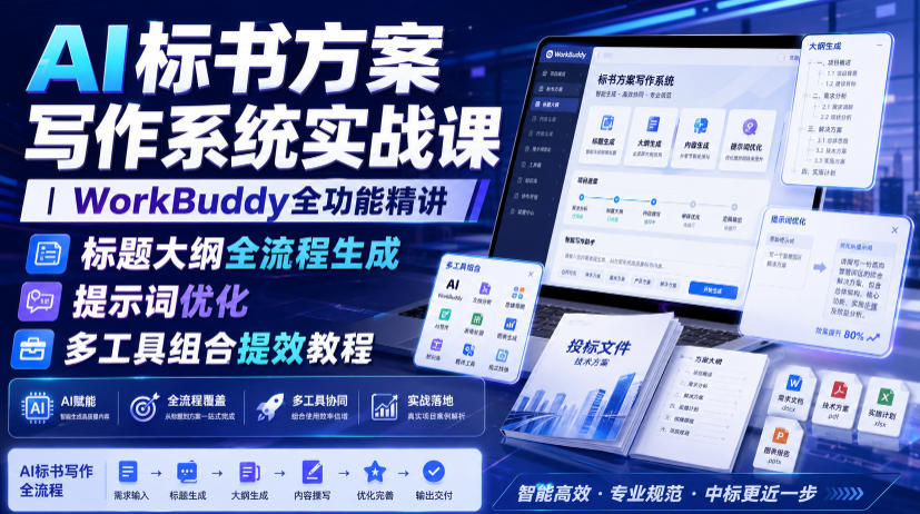 AI标书方案写作系统实战课｜WorkBuddy全功能精讲・标题大纲全流程生成・提示词优化・多工具组合提效教程-佰因轻创网
