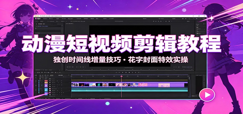动漫短视频剪辑教程：独创时间线增量技巧，花字封面特效实操-佰因轻创网