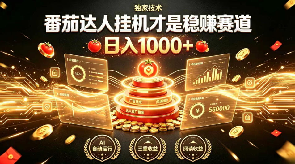 别再瞎找副业！番茄达人挂G才是稳賺赛道，日入1000+，全程傻瓜式操作，可矩阵放大【揭秘】-佰因轻创网