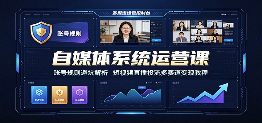 自媒体系统运营课：账号规则避坑解析，短视频直播投流多赛道变现教程-佰因轻创网