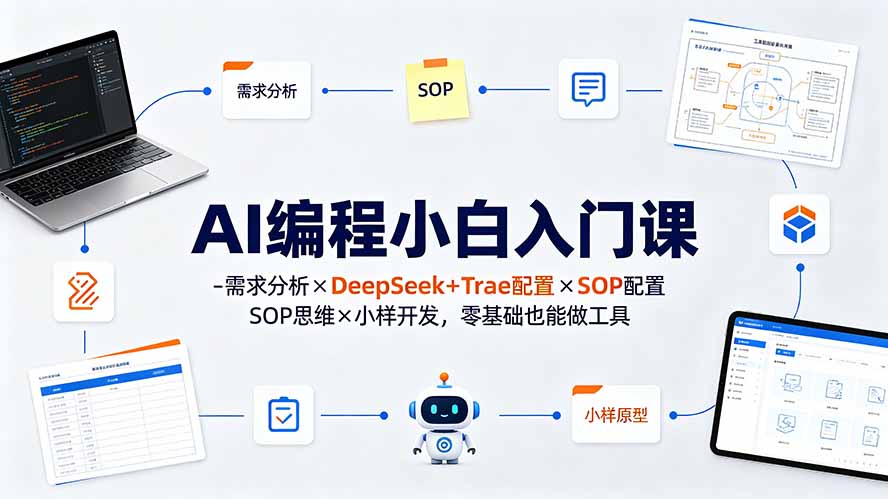 AI编程小白入门课-需求分析×DeepSeek+Trae配置×SOP思维×小样开发，零基础也能做工具-佰因轻创网