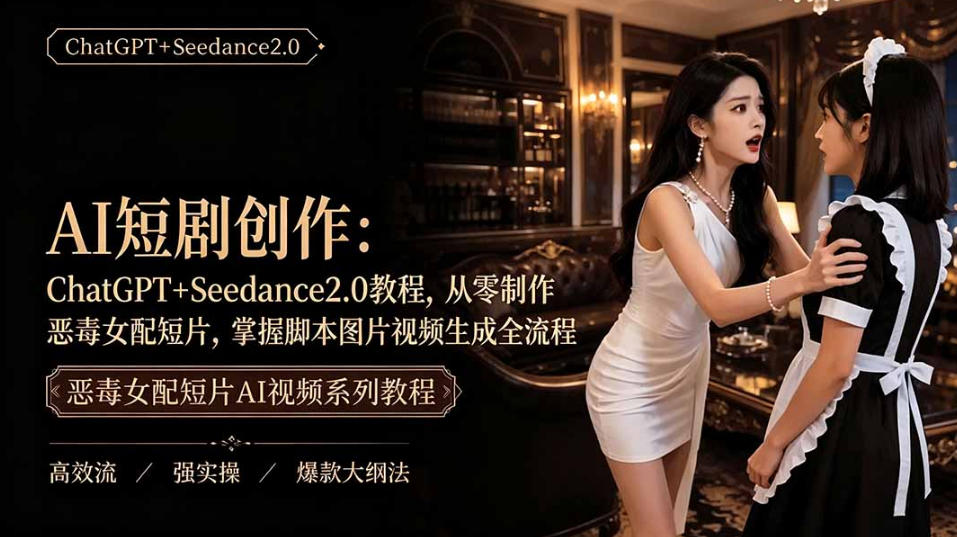AI短剧从零创作实战课｜ChatGPT脚本撰写+Seedance2.0视频生成，恶毒女配短剧全流程教程-佰因轻创网