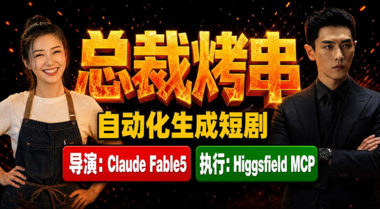 Claude Fable5担任导演+Higgsfield MCP落地执行｜《总裁烤串》真人质感短剧全自动AI生成全流程教学-佰因轻创网