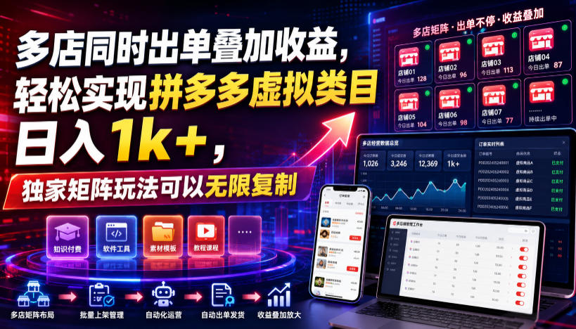 多店同时出单叠加收益,轻松实现拼多多虚拟类目日入1k+,独家矩阵玩法可以无限复制【揭秘】-佰因轻创网