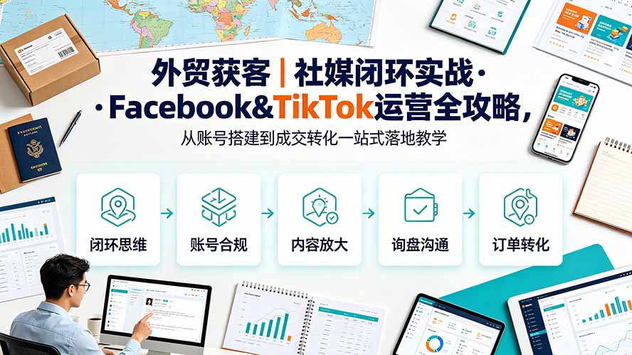外贸获客|社媒闭环实战·Facebook&TikTok运营全攻略,从账号搭建到成交转化一站式落地教学-佰因轻创网
