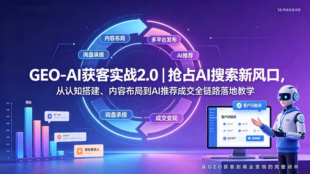 GEO-AI获客实战｜抢占AI搜索新风口，从认知搭建、内容布局到AI推荐成交全链路落地教学-佰因轻创网