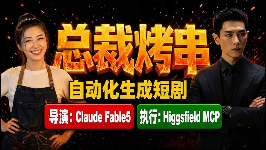 《总裁烤串》真人短剧全自动诞生！Claude Fable5 当导演，Higgsfield MCP 执行！-佰因轻创网