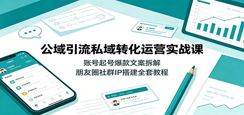 公域引流私域转化运营实战课:账号起号爆款文案拆解,朋友圈社群IP搭建全套教程-佰因轻创网