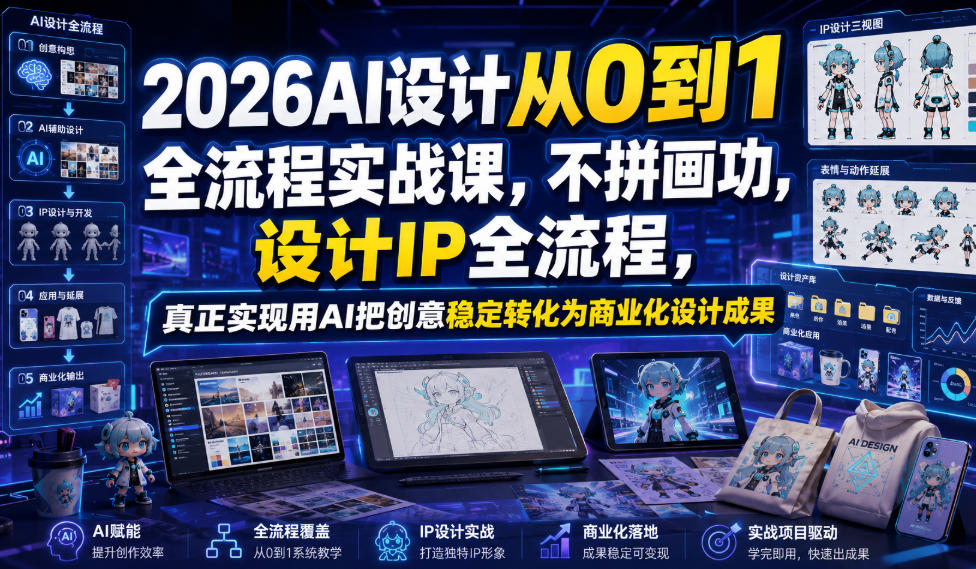 2026AI设计从0到1全流程实战课，不拼画功，设计IP全流程，真正实现用AI把创意稳定转化为商业化设计成果-佰因轻创网