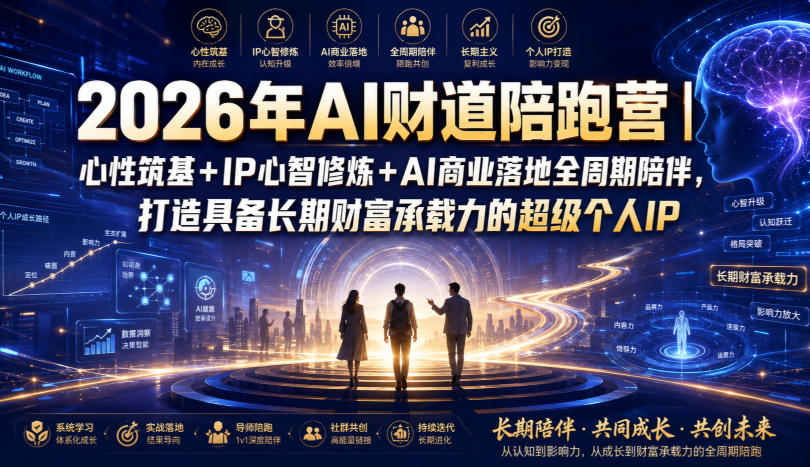 2026年AI财道陪跑营｜心性筑基+IP心智修炼+AI商业落地全周期陪伴，打造具备长期财富承载力的超级个人IP-佰因轻创网