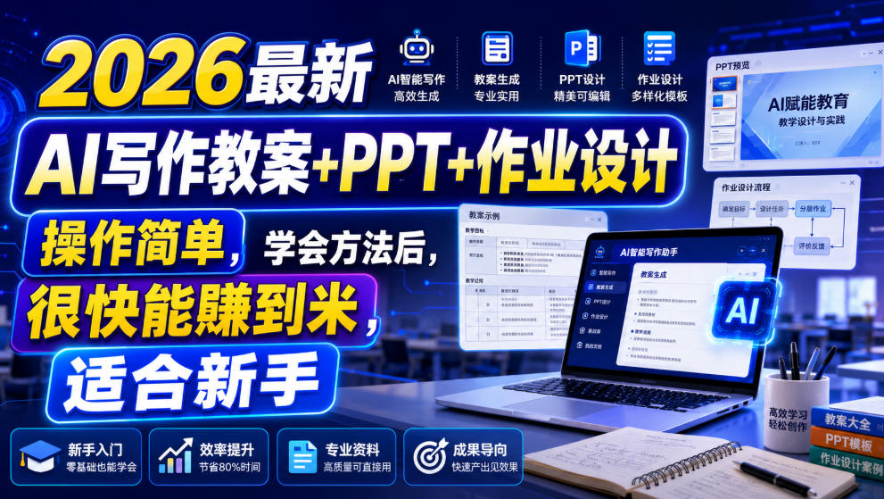 2026最新AI写作教案+PPT+作业设计，操作简单，学会方法后，很快能賺到米，适合新手-佰因轻创网