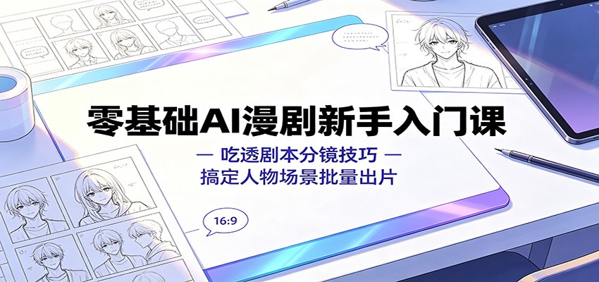 零基础AI漫剧新手入门课:吃透剧本分镜技巧,搞定人物场景批量出片-佰因轻创网