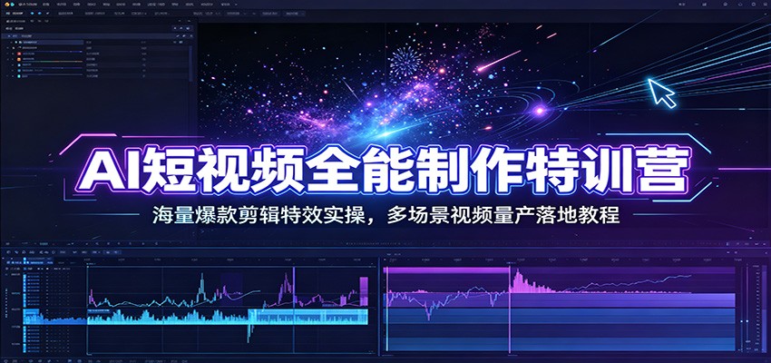 AI短视频全能制作特训营:海量爆款剪辑特效实操,多场景视频量产落地教程-佰因轻创网