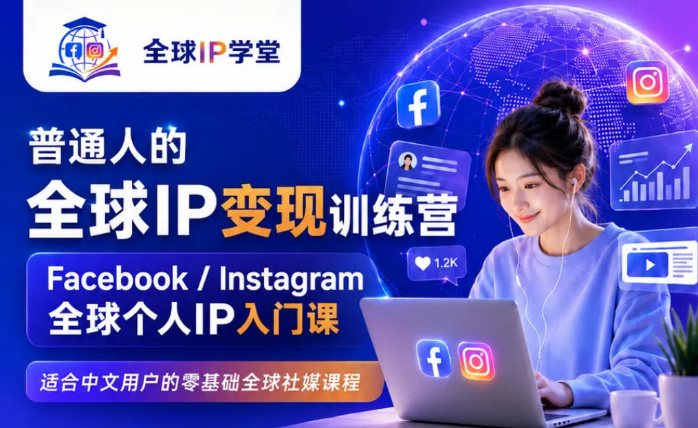 普通人的全球IP变现训练营,Facebook/Instagram全球个人IP入门课,零基础全球社媒课程-佰因轻创网