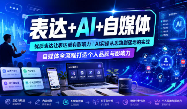 表达+AI+自媒体，优质表达让表达更有影响力|AI实操从思路到落地的实战|自媒体全流程打造个人品牌与影响力-佰因轻创网