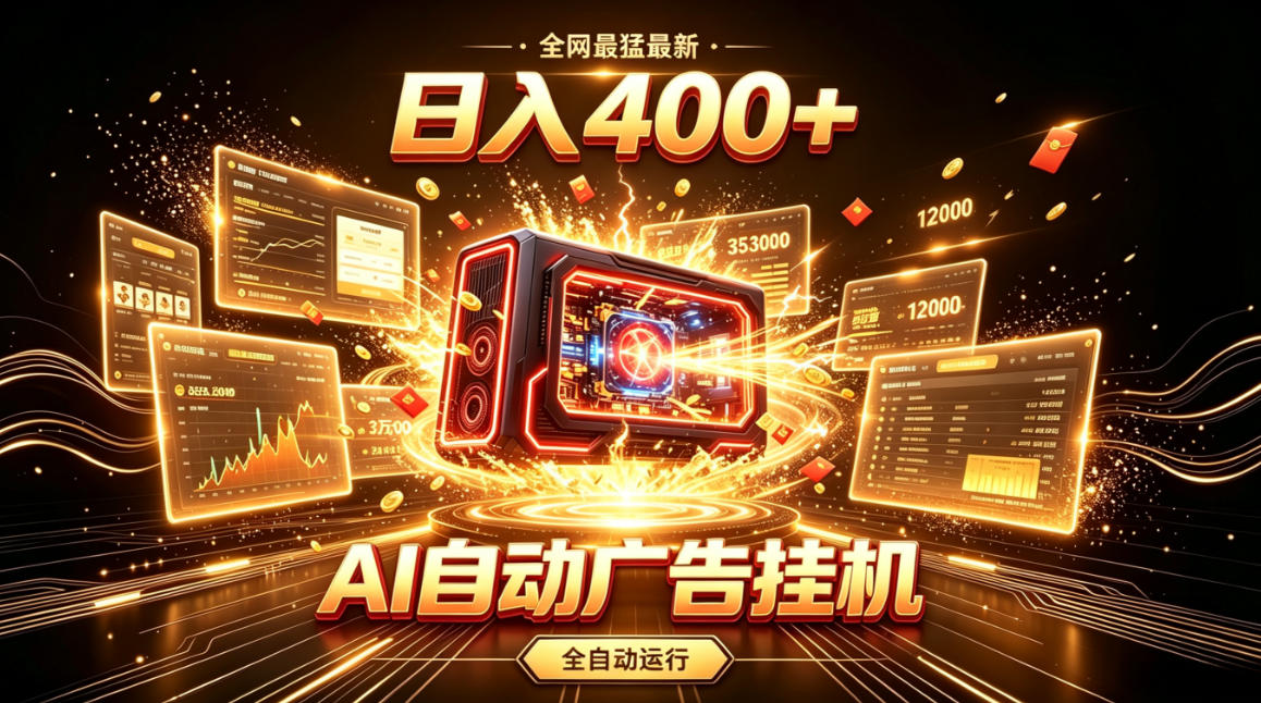 全网最猛最新的AI自动广告挂G，狠收益日入400+，真正做到躺賺式变现【揭秘】-佰因轻创网