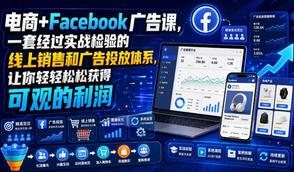 电商+Facebook广告课，一套经过实战检验的线上销售和广告投放体系，让你轻轻松松获得可观的利润【原创双语字幕】-佰因轻创网