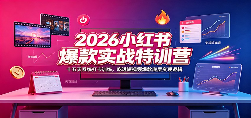 2026小红书爆款实战特训营：十五天系统打卡训练，吃透短视频爆款底层变现逻辑-佰因轻创网