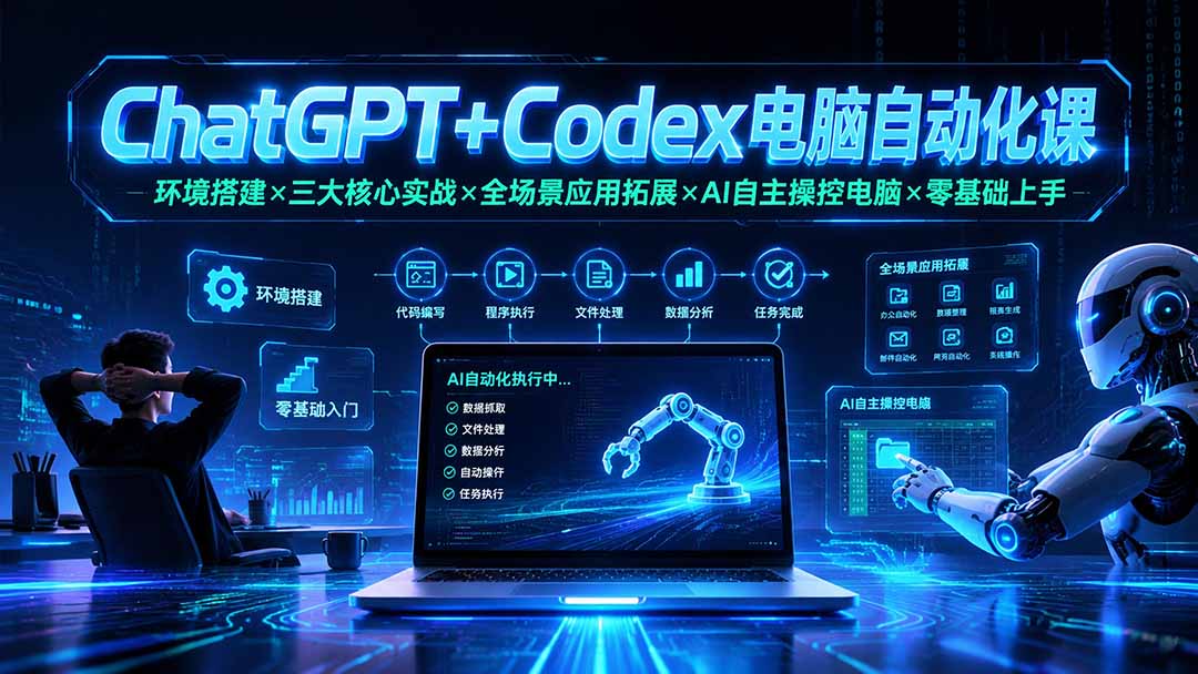 ChatGPT+Codex电脑自动化课：环境搭建×三大核心实战×全场景应用拓展×AI自主操控电脑×零基础上手-佰因轻创网