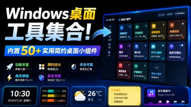 Windows桌面工具集合！内置50+实用简约桌面小组件，含截图、录屏、翻译、天气等，多秘工具箱-佰因轻创网