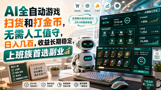 AI全自动游戏皮肤扫货和打金币,日入几百,内部方法大揭秘,0门槛!-佰因轻创网